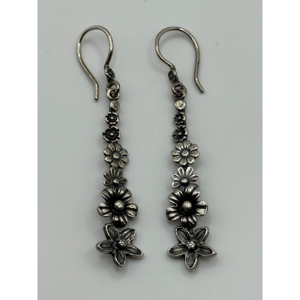 Or Paz Israel Sterling Silver Flower Floral Dangle Earrings